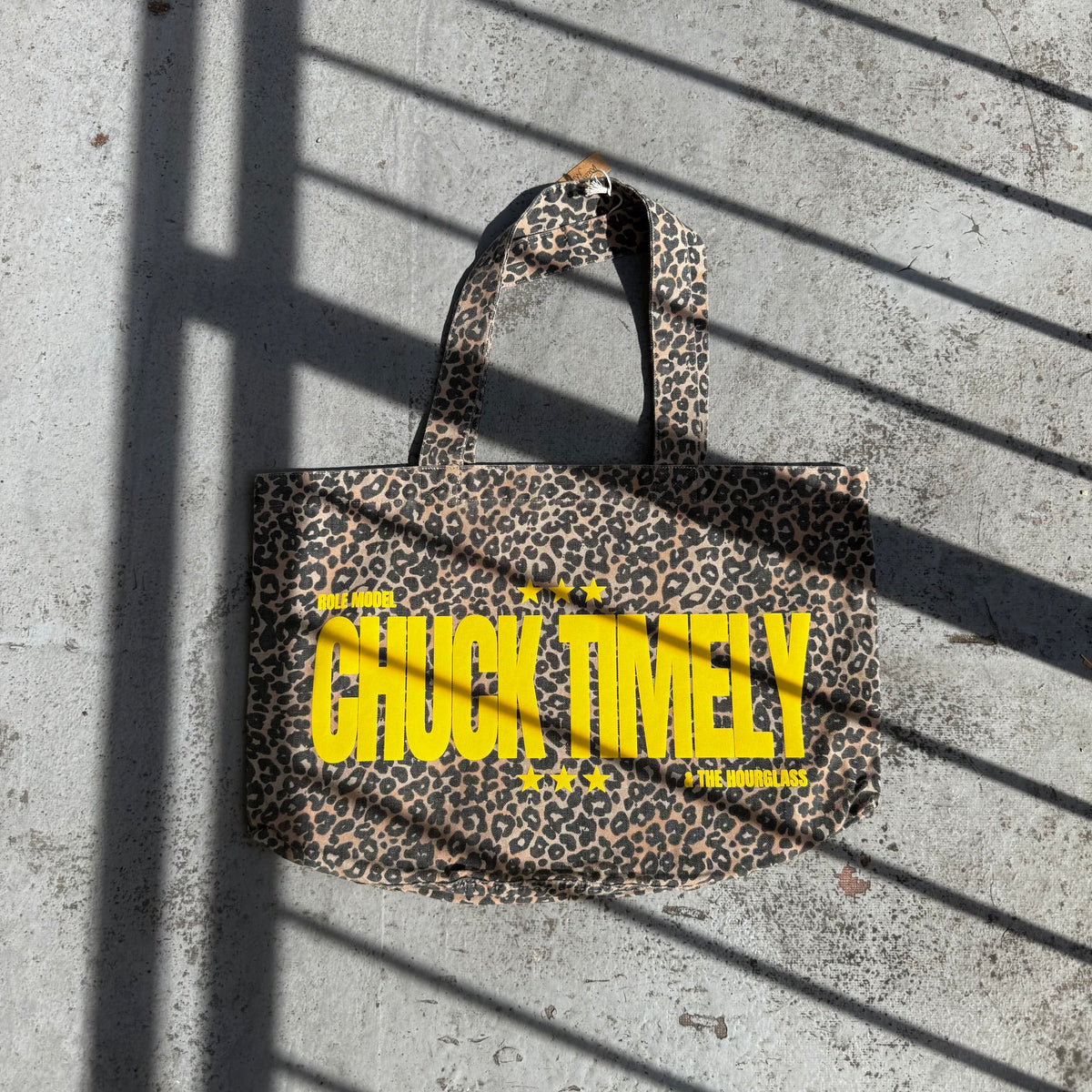 Chuck Timely Leopard Print Tote Bag – Hand Printed, Recycled Cotton