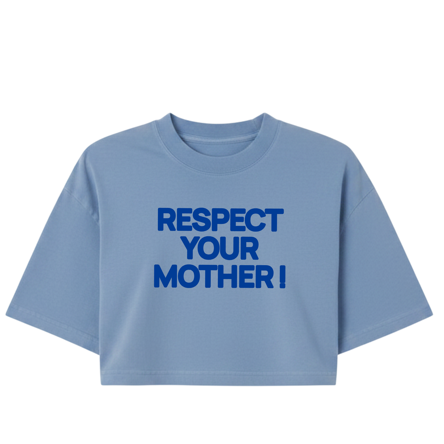Respect Your Mother ! Puff Print |Blue Washed Boxy Crop