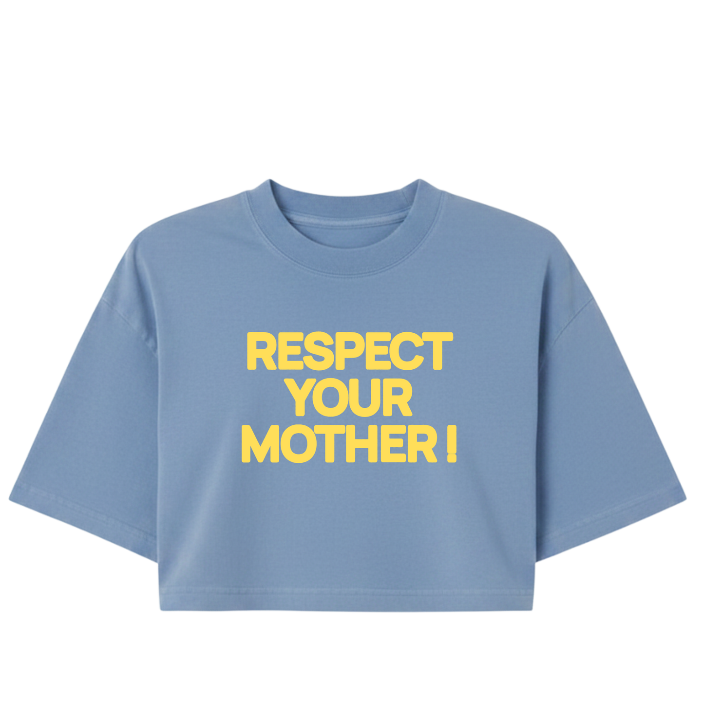 Respect Your Mother ! Puff Print |Blue Washed Boxy Crop