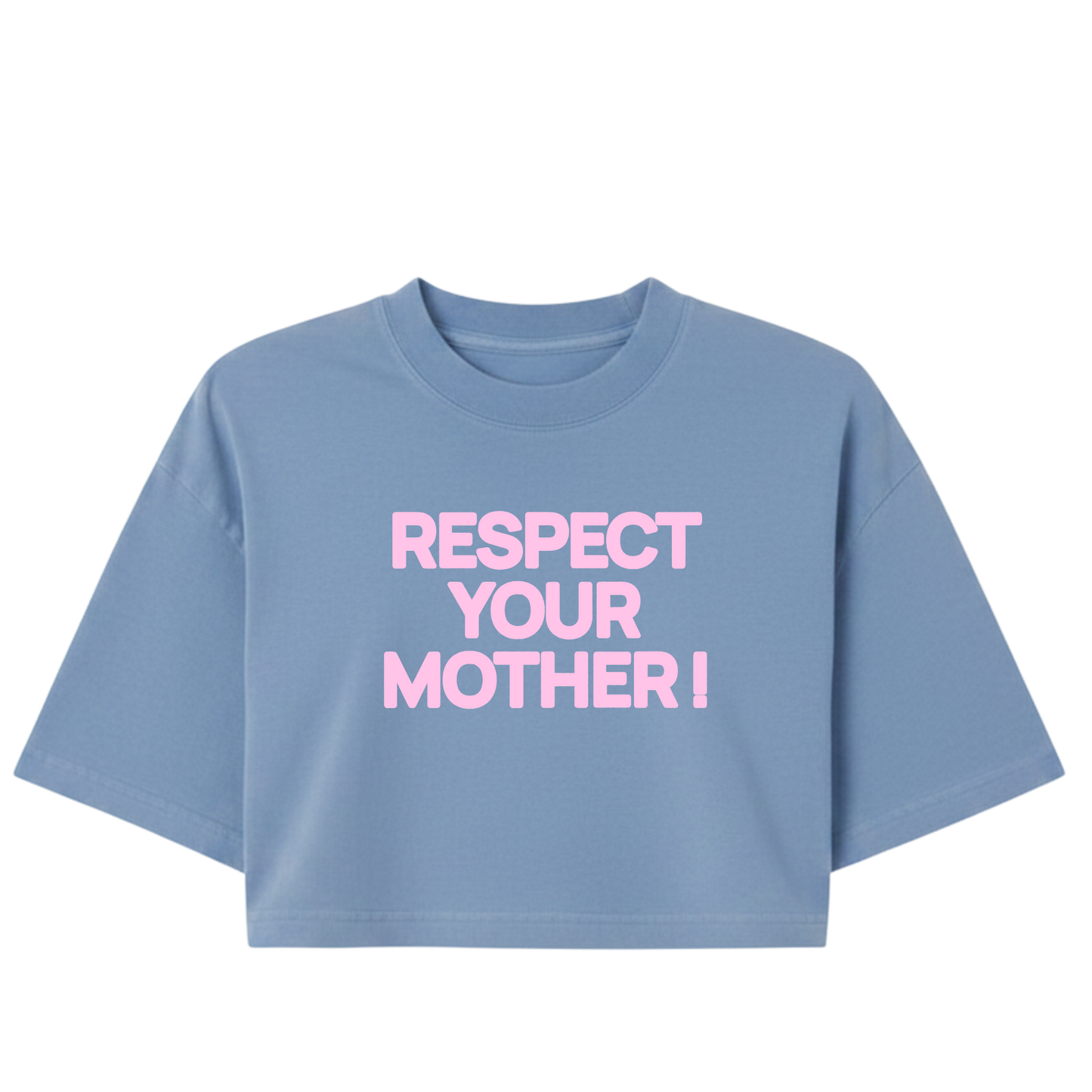 Respect Your Mother ! Puff Print |Blue Washed Boxy Crop