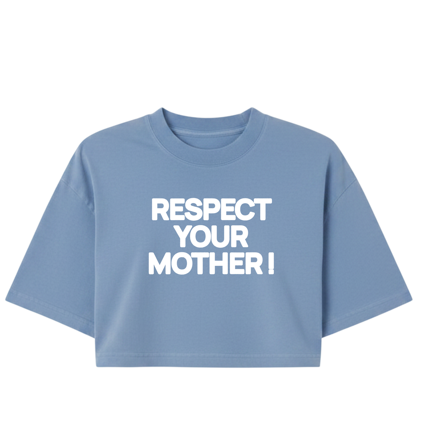 Respect Your Mother ! Puff Print |Blue Washed Boxy Crop