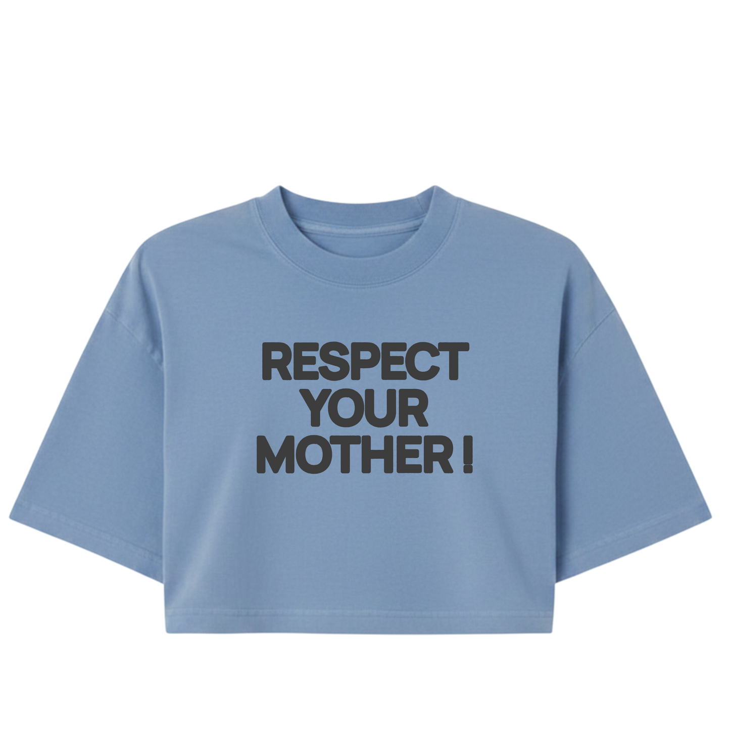 Respect Your Mother ! Puff Print |Blue Washed Boxy Crop