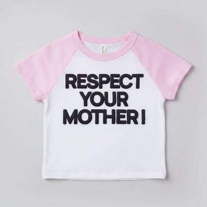 Respect Your Mother Pink Sleeve | Cropped Baby Tee