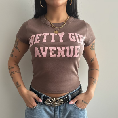 Pretty Girl Avenue Puff Print | Cropped Baby Tee